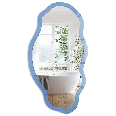 Oglindă decorativă cu formă neregulată și imprimeu albastru