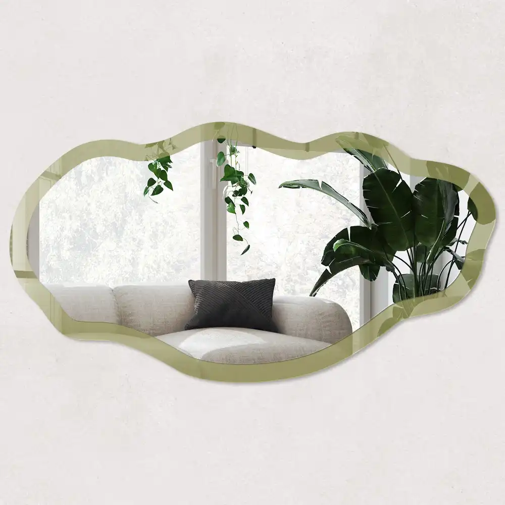 Oglindă decorativă cu formă neregulată și imprimeu fűzöld