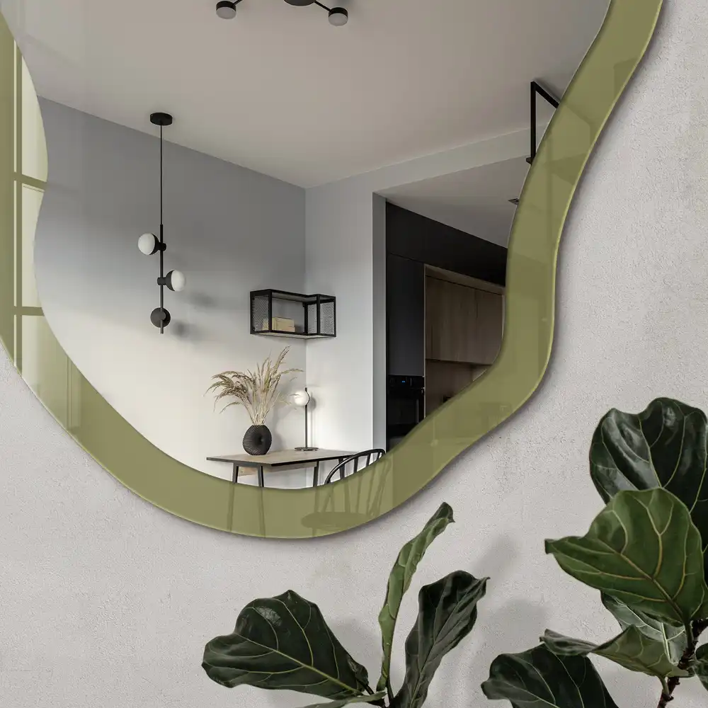 Oglindă decorativă cu formă neregulată și imprimeu fűzöld