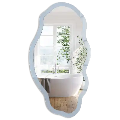 Oglindă cu ramă imprimată în formă neregulată de culoare albastru pastel