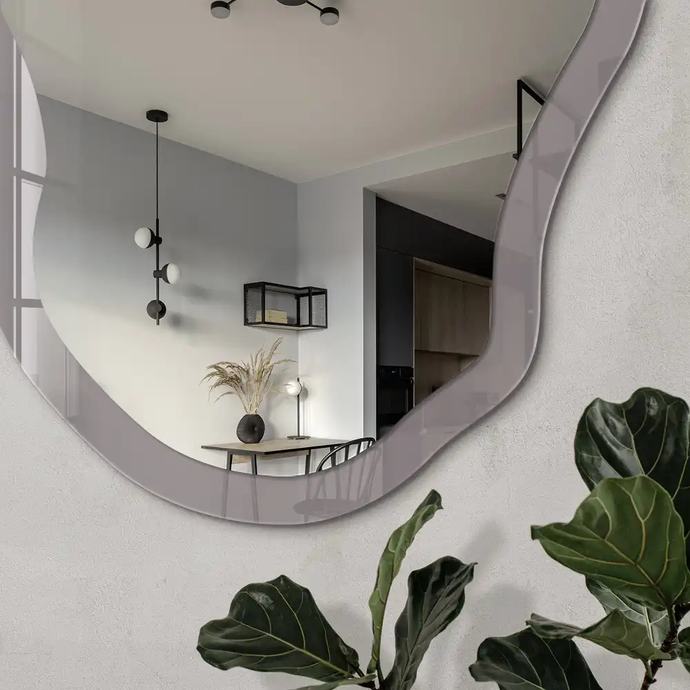 Oglindă decorativă neregulată cu imprimeu gri închis