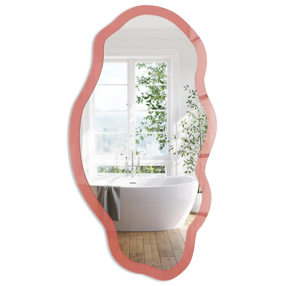 Oglindă decorativă neregulată cu imprimeu roz-somon închis