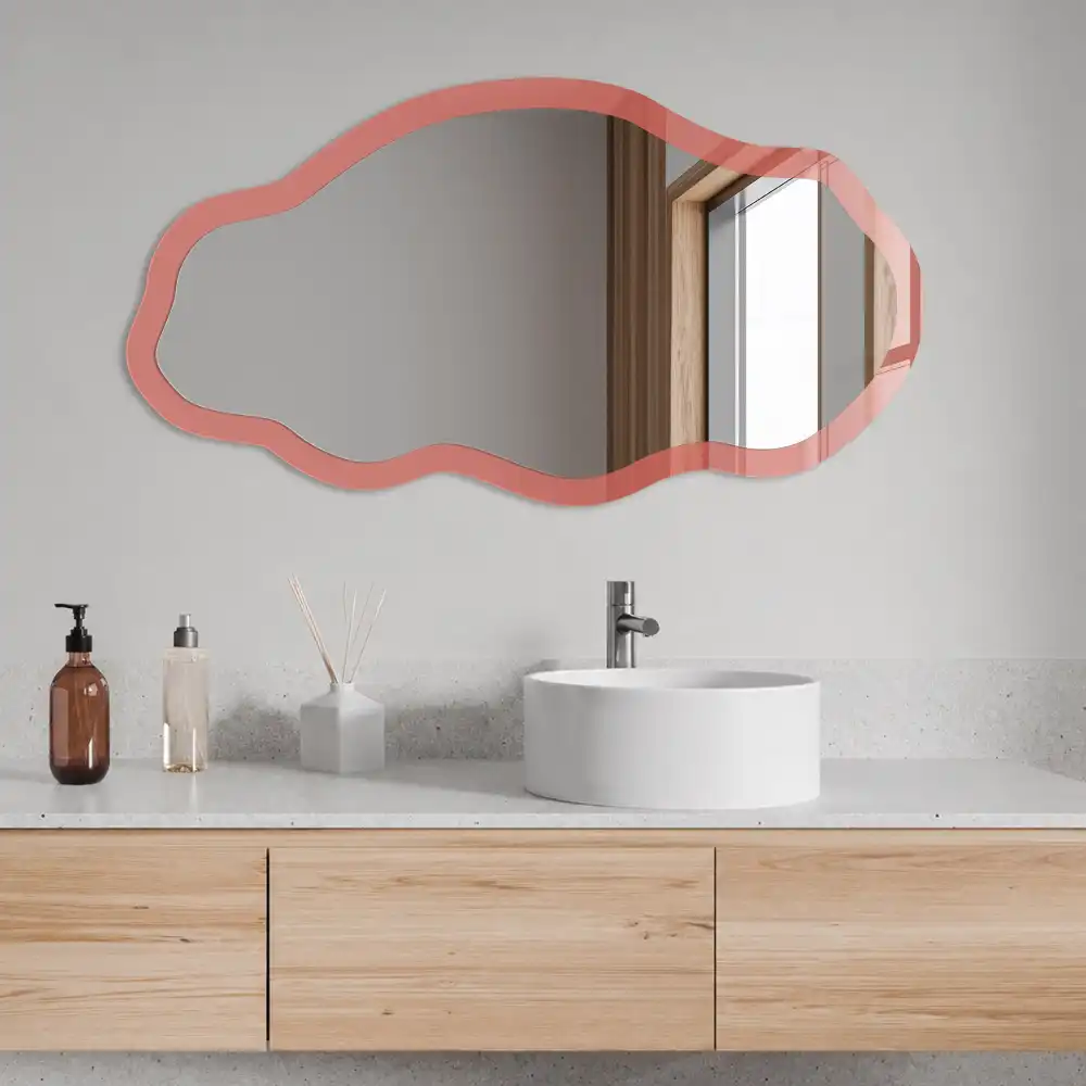 Oglindă decorativă neregulată cu imprimeu roz-somon închis