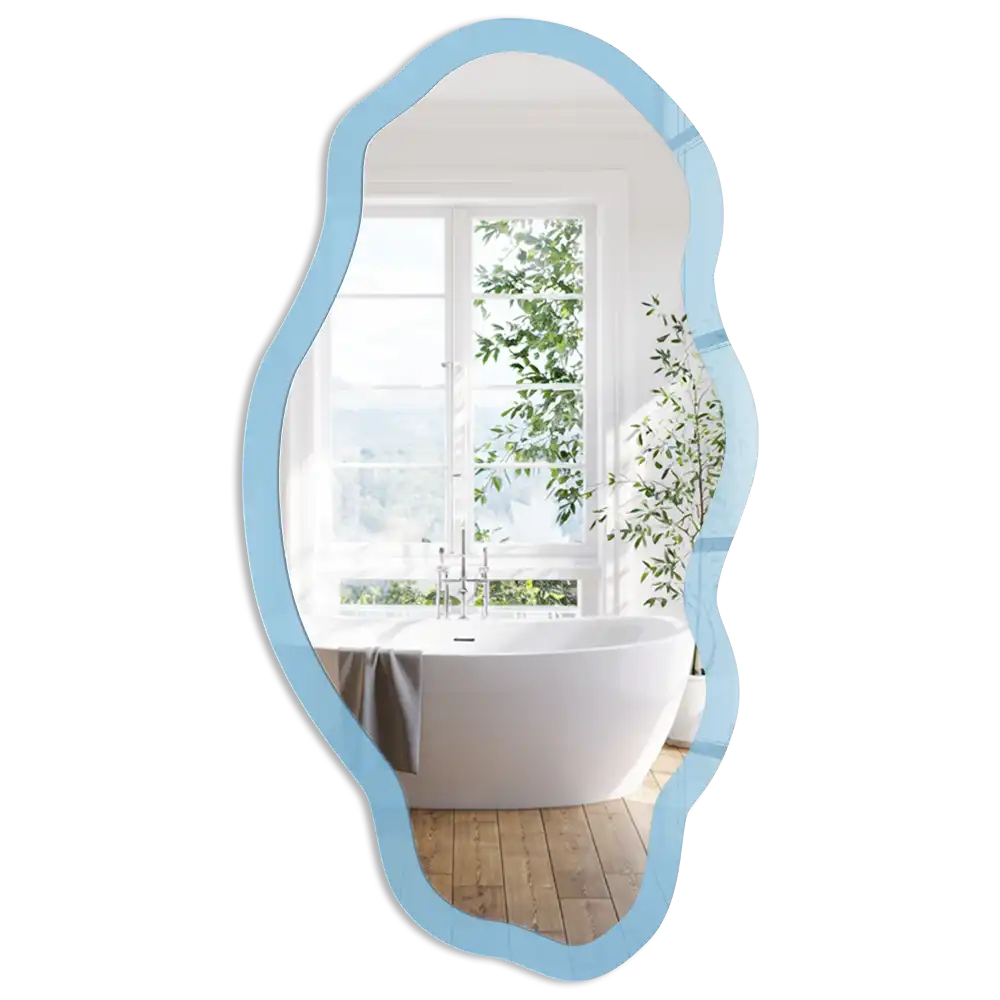 Oglindă decorativă neregulată cu imprimeu albastru deschis