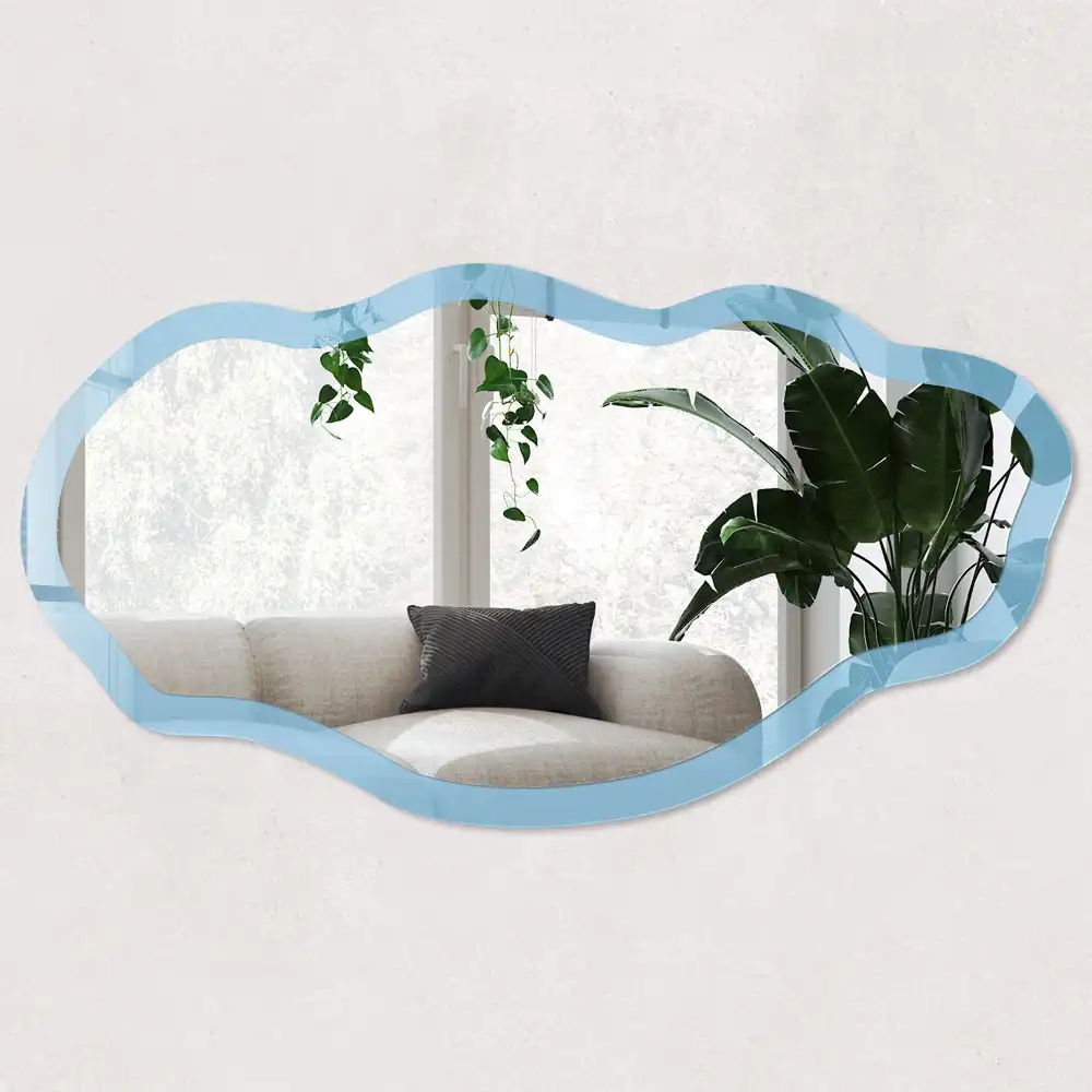 Oglindă decorativă neregulată cu imprimeu albastru deschis