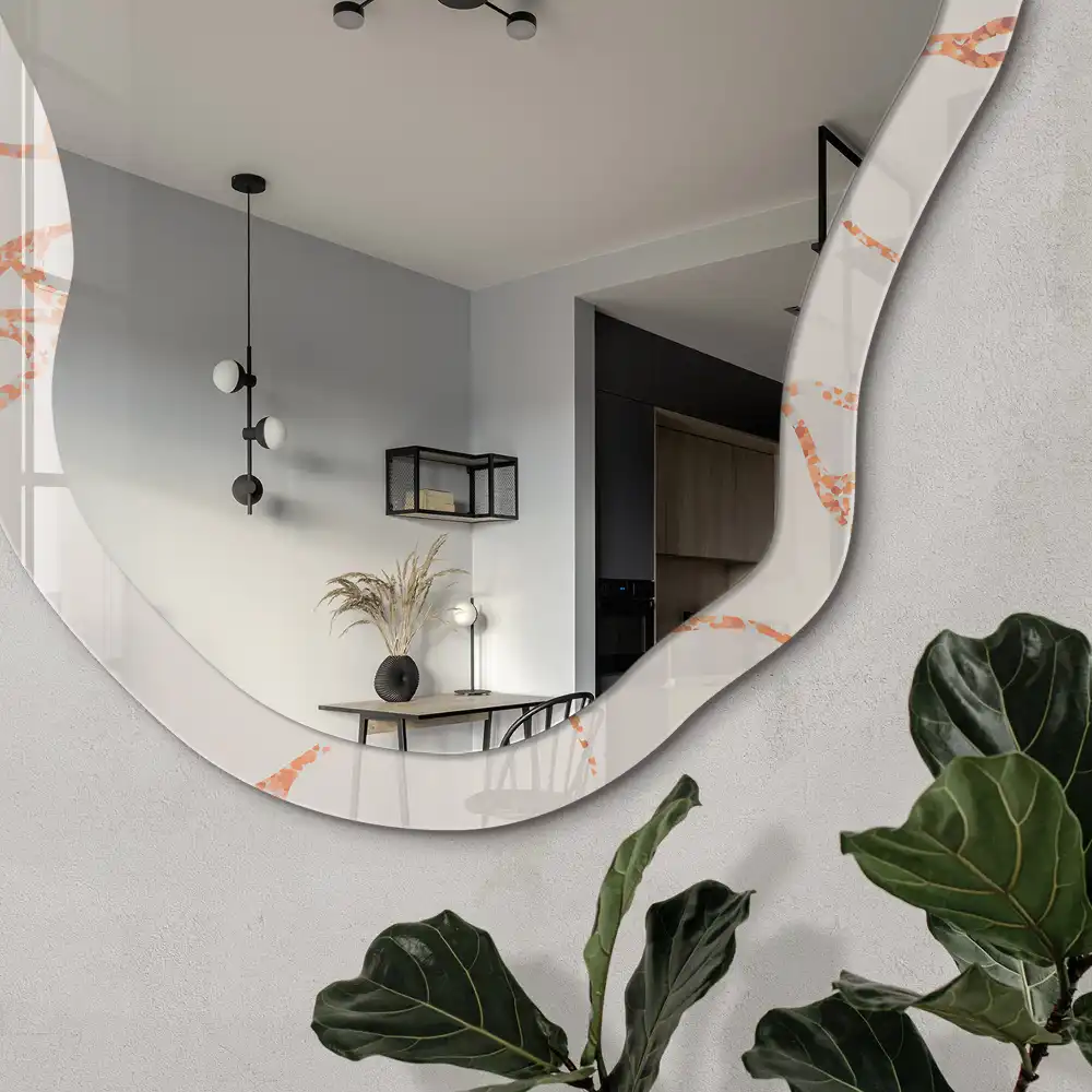 Oglindă decorativă neregulată cu model de marmură