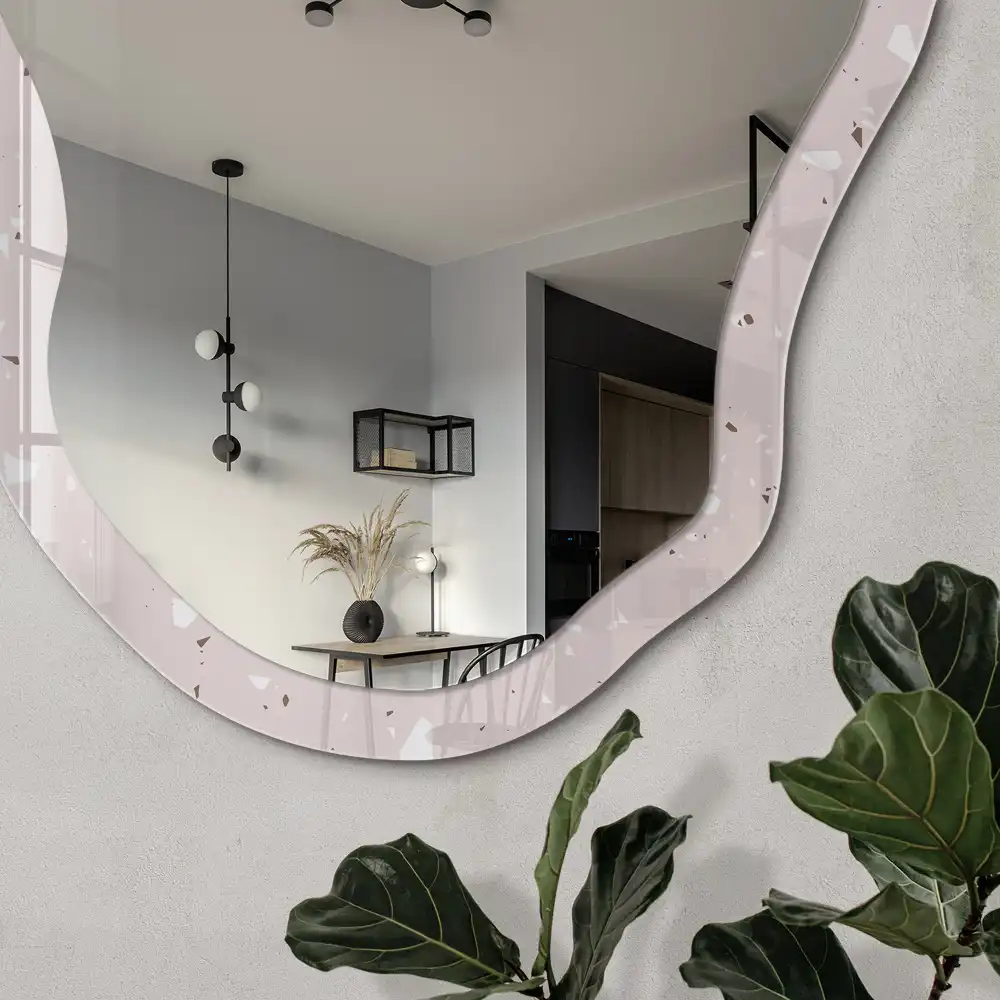 Oglindă neregulată cu imprimeu modern terrazzo