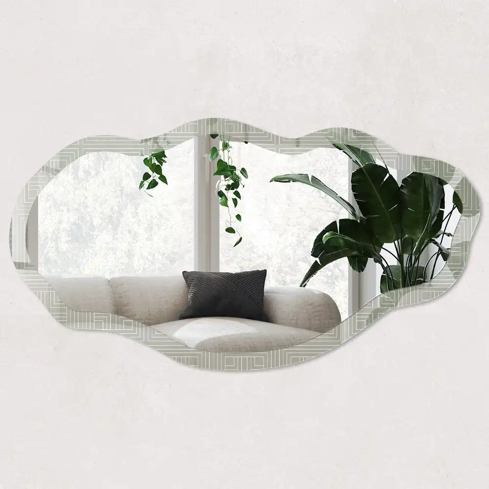 Oglindă decorativă neregulată cu imprimeu geometric de pătrate
