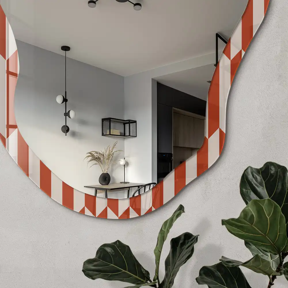 Oglindă neregulată cu imprimeu geometric mozaic
