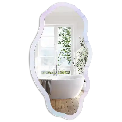Oglindă decorativă cu formă neregulată și imprimeu în culori pastelate tip acuarelă