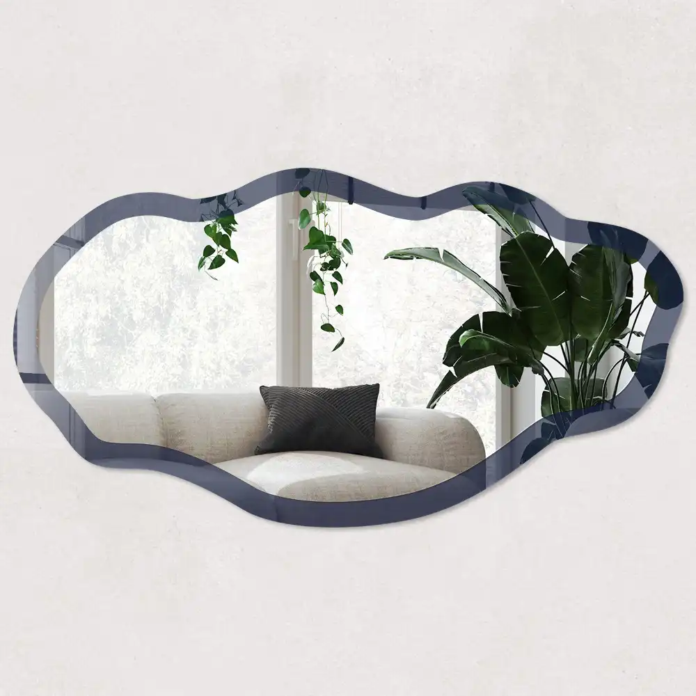 Oglindă decorativă neregulată cu imprimeu albastru închis