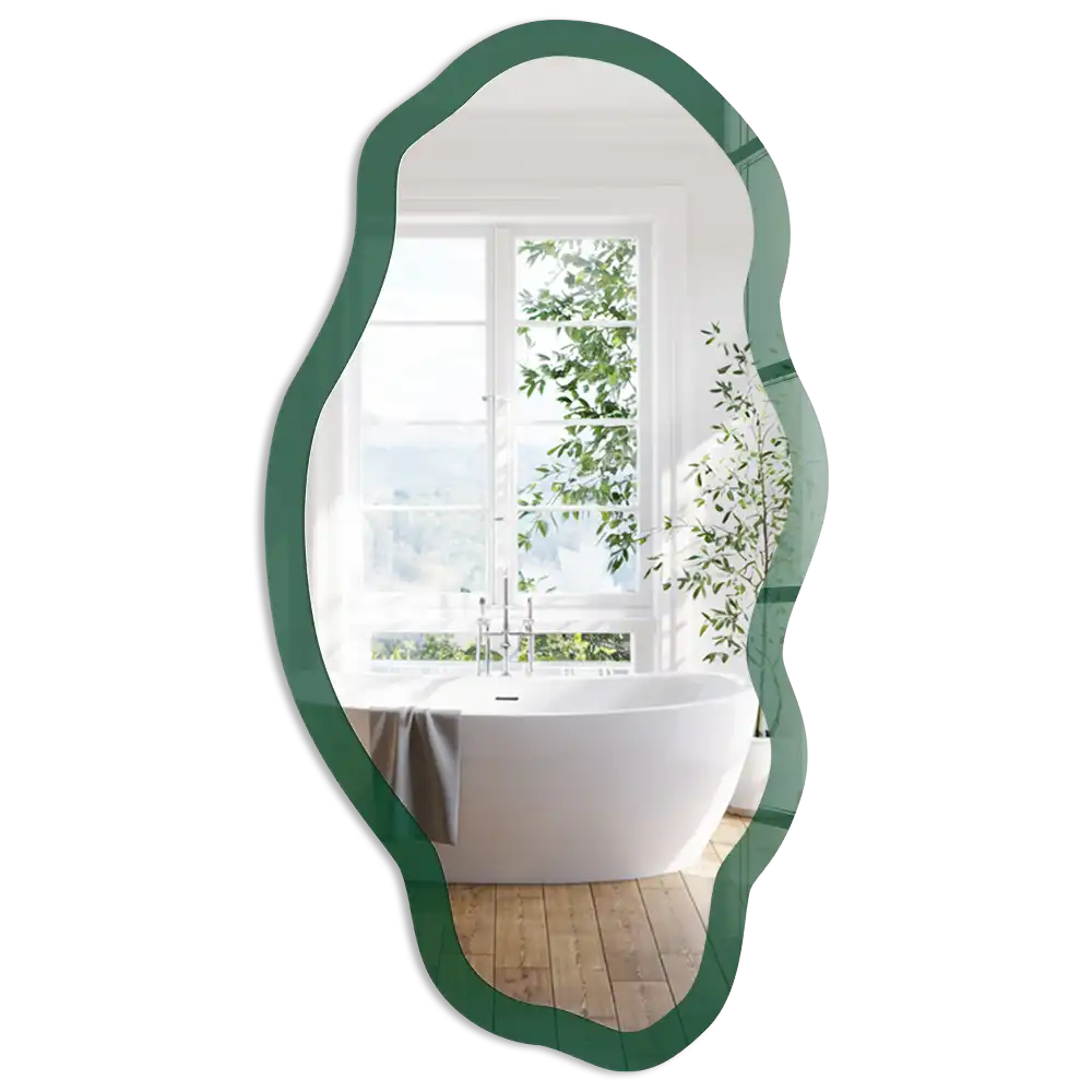 Oglindă neregulată cu imprimeu verde închis
