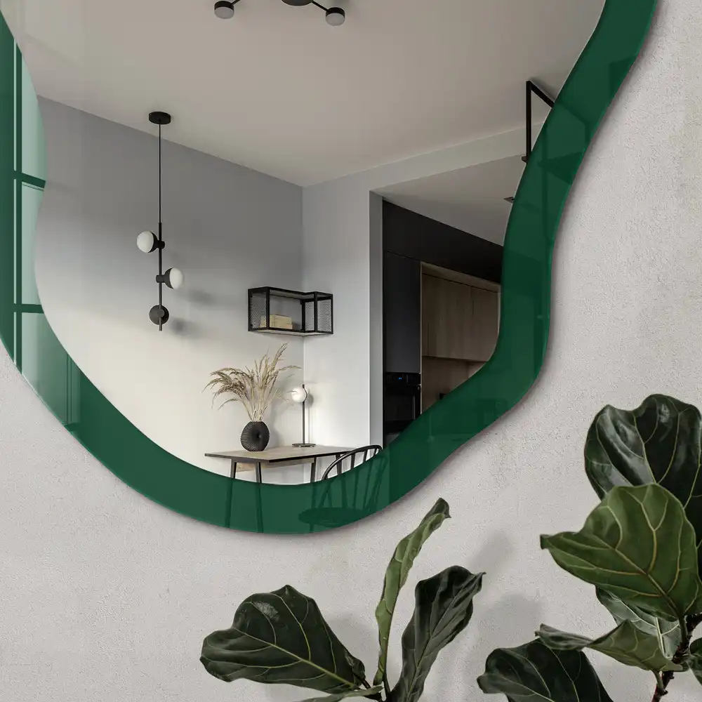 Oglindă neregulată cu imprimeu verde închis