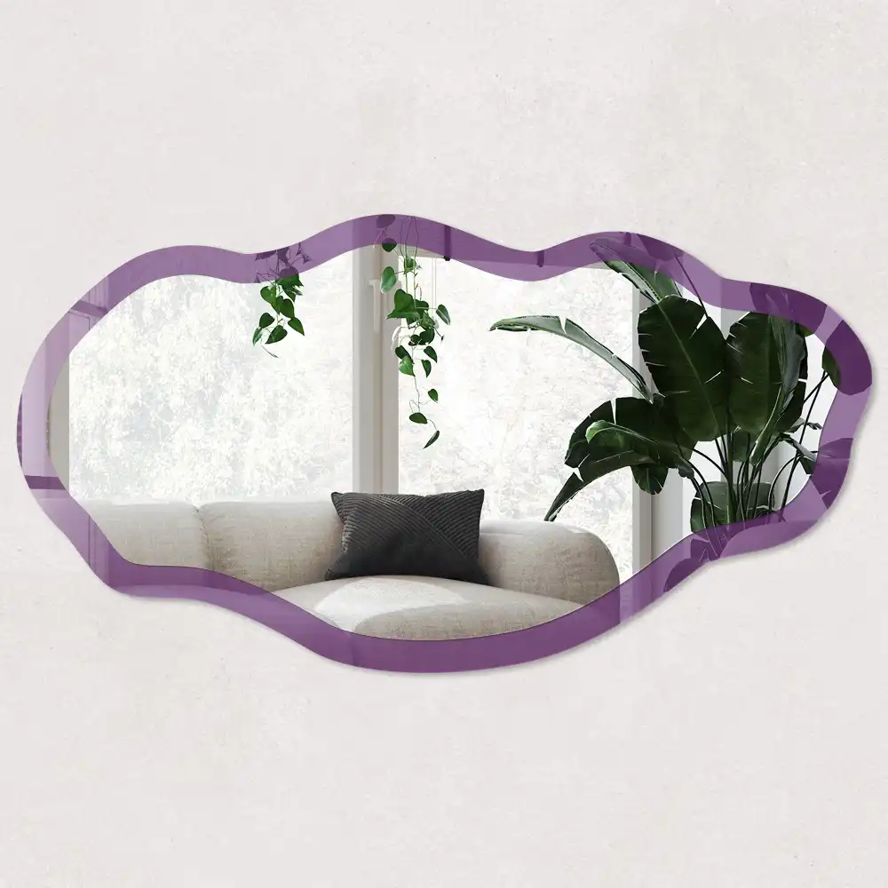 Oglindă decorativă neregulată cu imprimeu mov intens