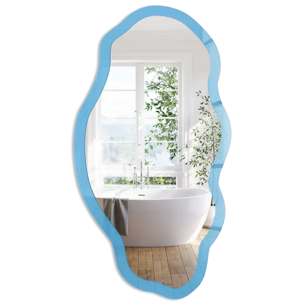 Oglindă decorativă neregulată cu imprimeu albastru