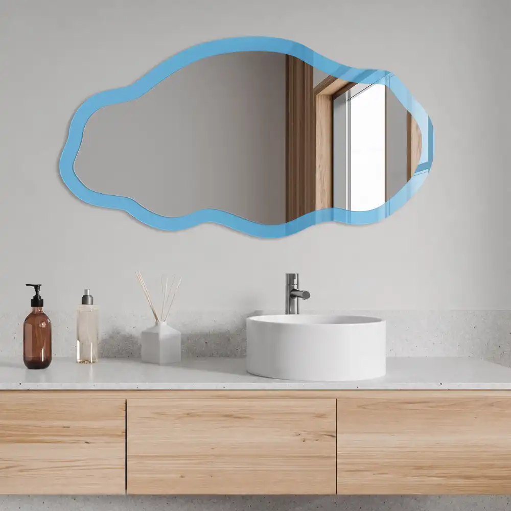 Oglindă decorativă neregulată cu imprimeu albastru