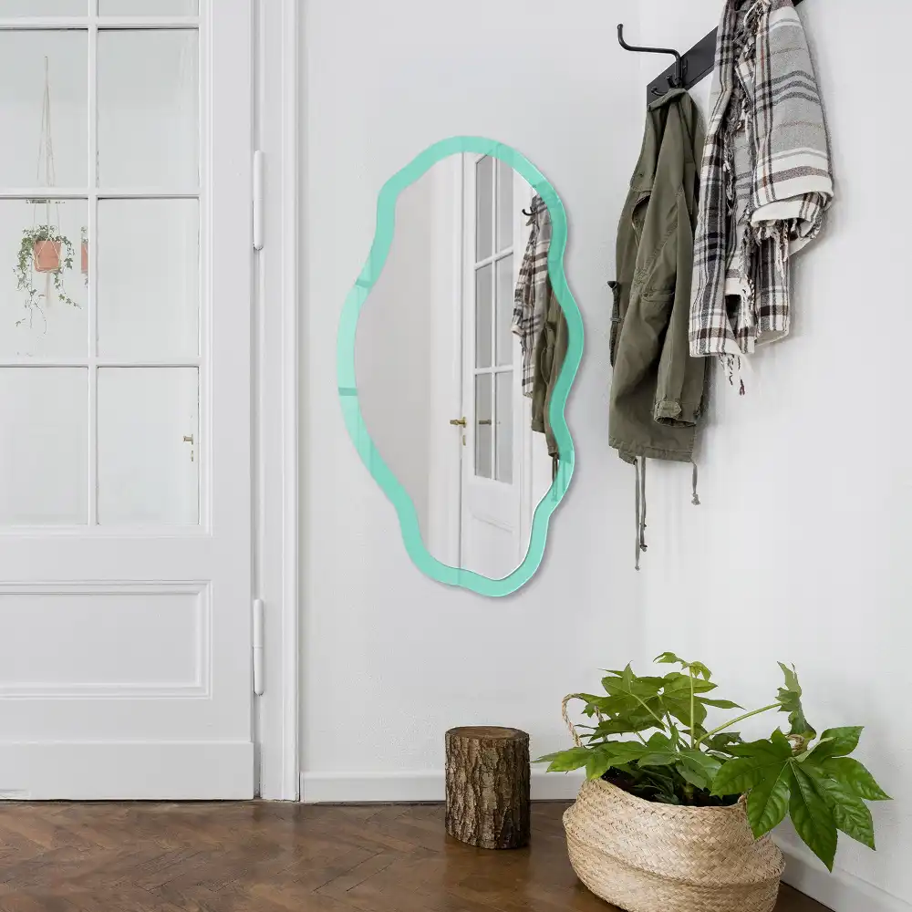 Oglindă decorativă neregulată cu imprimeu menta intens