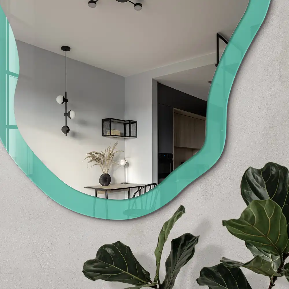 Oglindă decorativă neregulată cu imprimeu menta intens