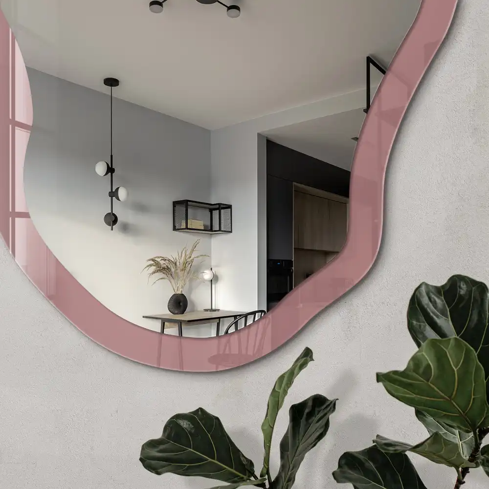Oglindă decorativă neregulată cu imprimeu bordó intens