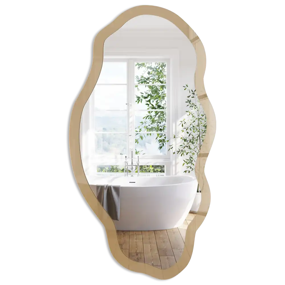 Oglindă decorativă cu formă neregulată și imprimeu maro