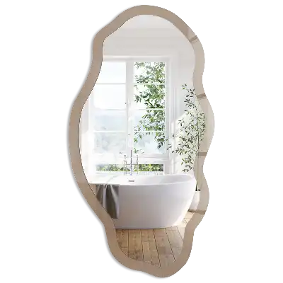 Oglindă decorativă neregulată cu imprimeu în nuanțe de gri și gălbui