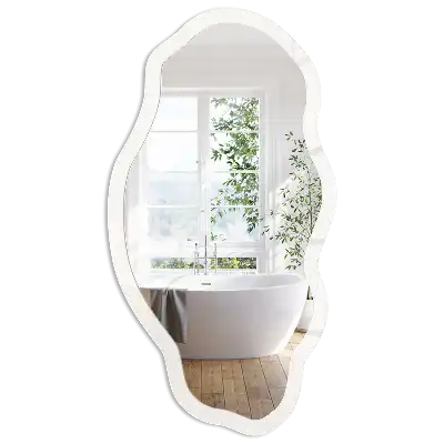 Oglindă decorativă cu formă neregulată și imprimeu gri deschis