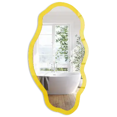 Oglindă decorativă cu formă neregulată și imprimeu galben intens