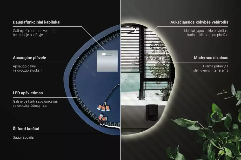 Oglindă de perete cu LED și formă neregulată în stil minimalist