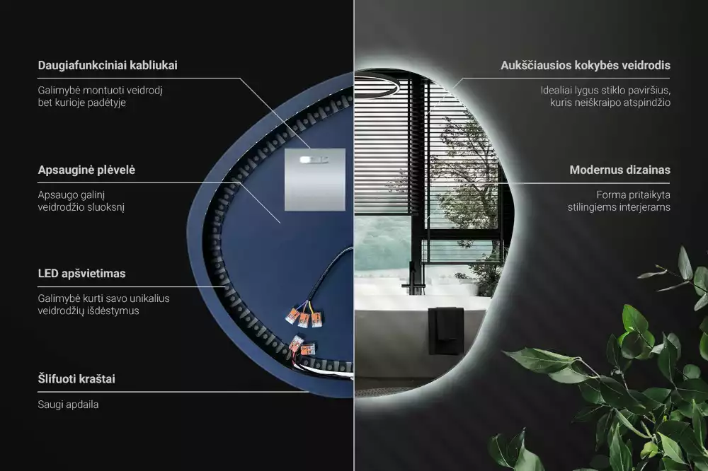 Oglindă de perete cu LED și formă neregulată în stil minimalist