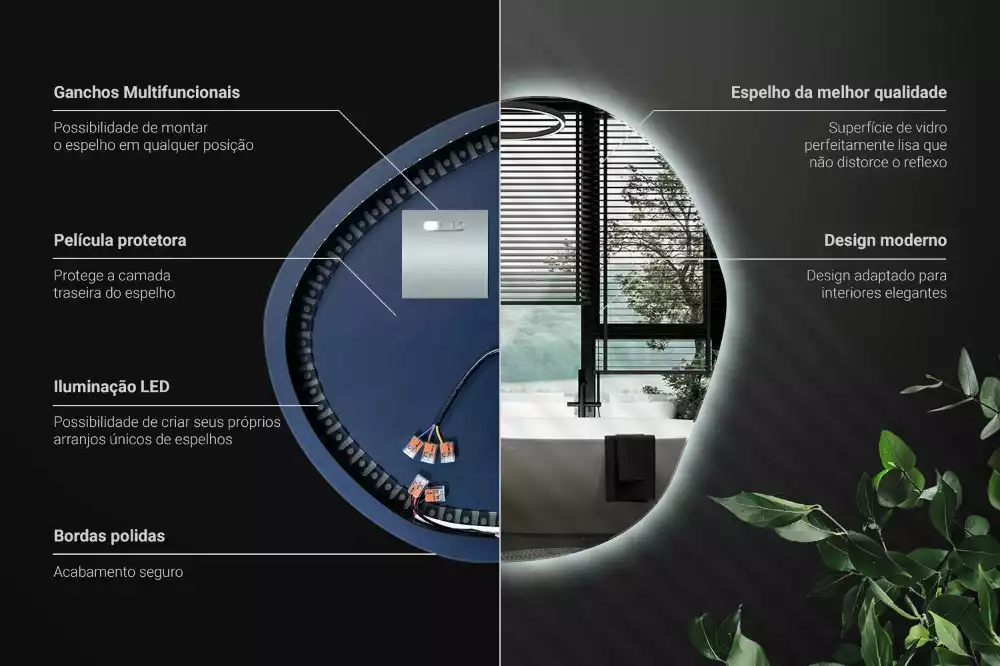 Oglindă de perete cu LED și formă neregulată în stil minimalist