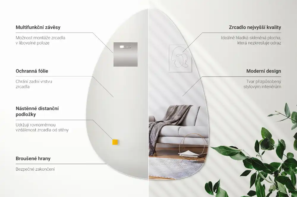 Oglindă decorativă de perete în formă de ou