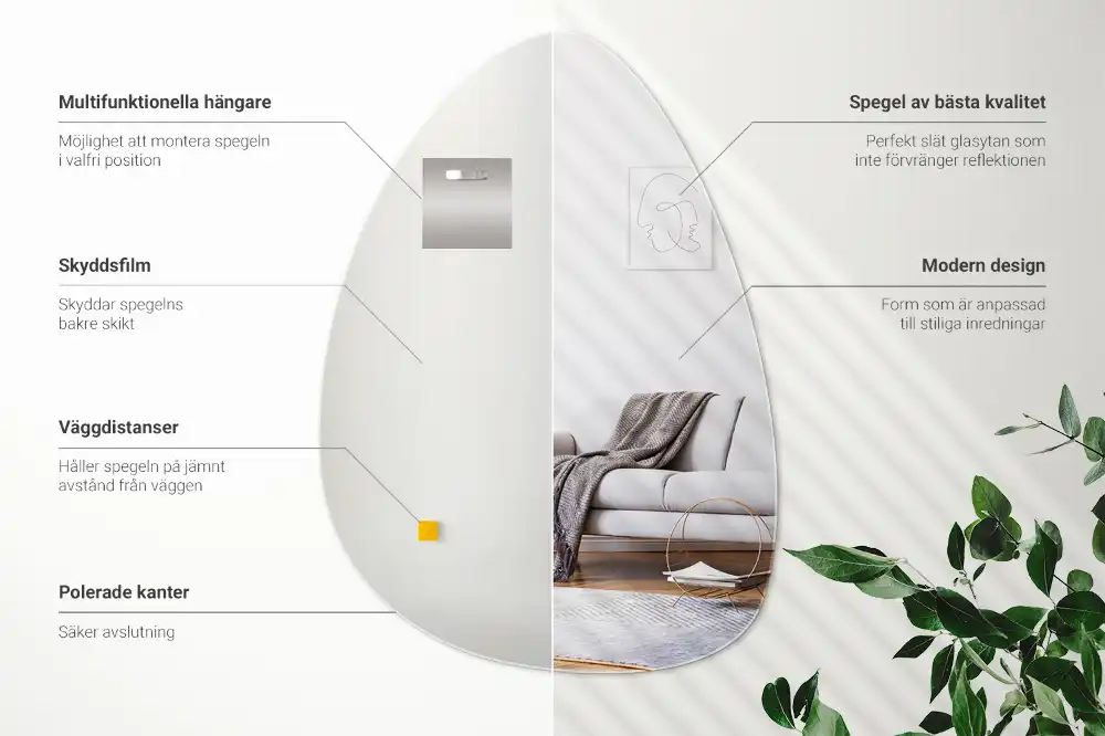 Oglindă decorativă de perete în formă de ou