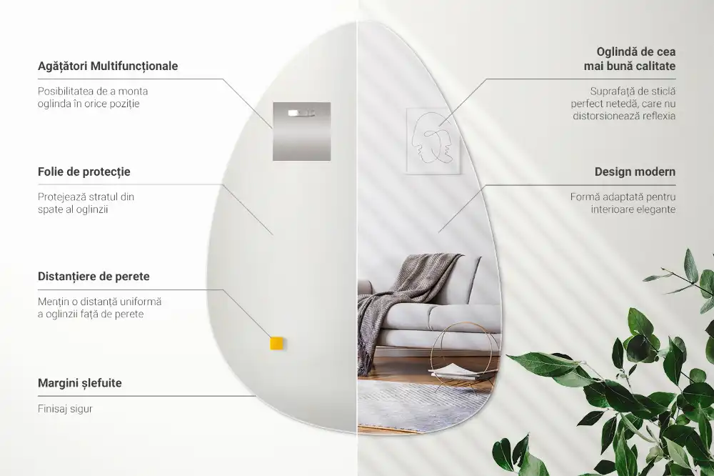 Oglindă decorativă de perete în formă de ou