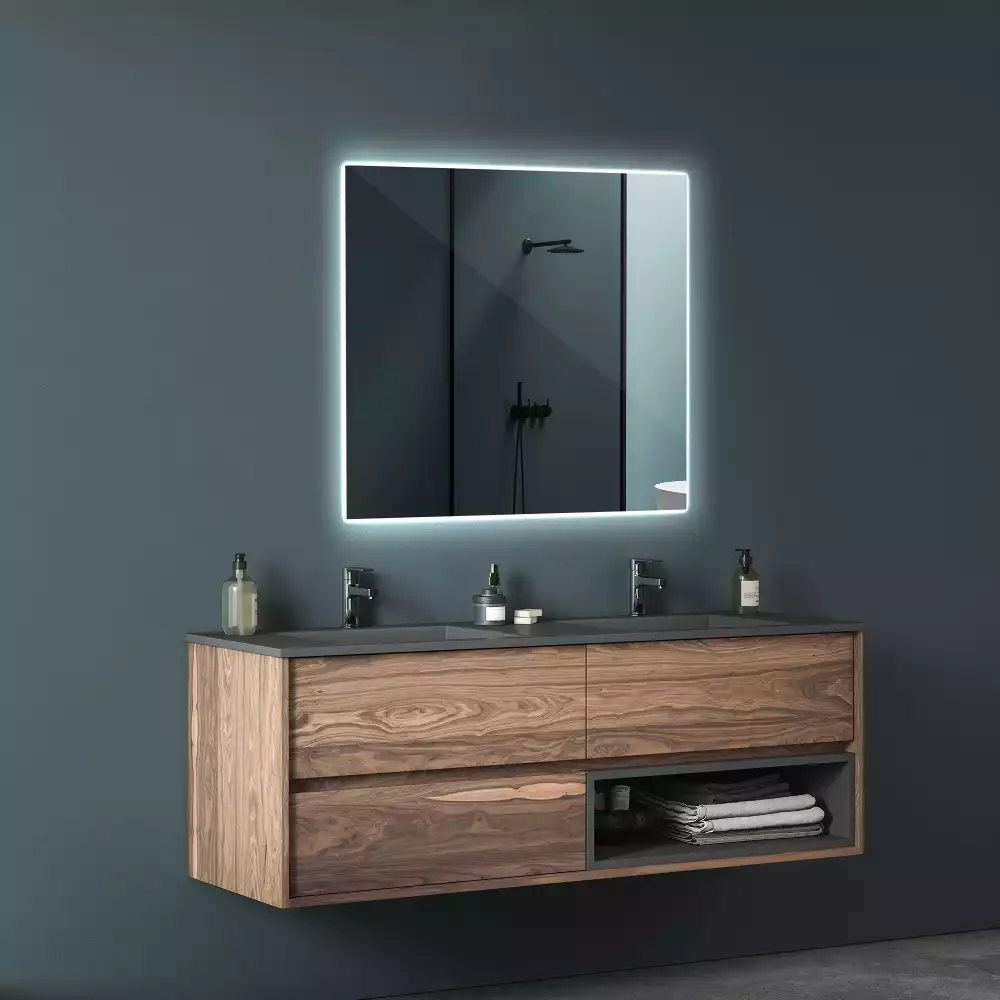 Oglindă pătrată modernistă cu iluminare LED