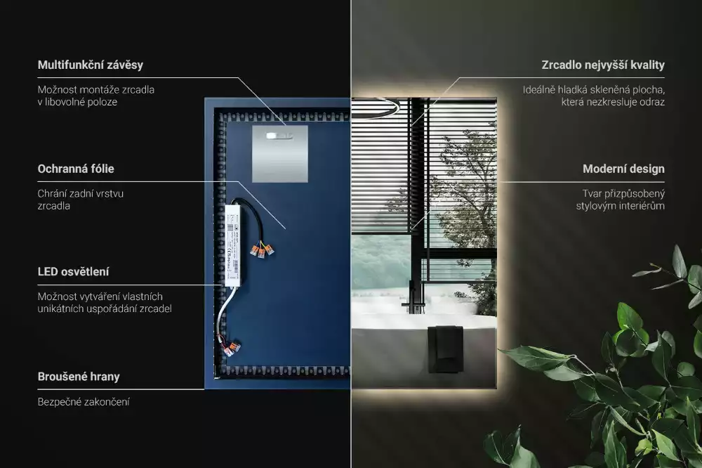 Oglindă pătrată modernistă cu iluminare LED