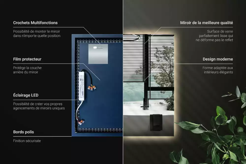 Oglindă pătrată modernistă cu iluminare LED