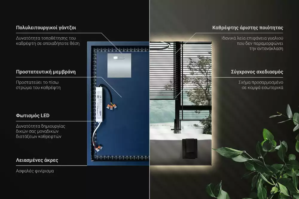 Oglindă pătrată modernistă cu iluminare LED