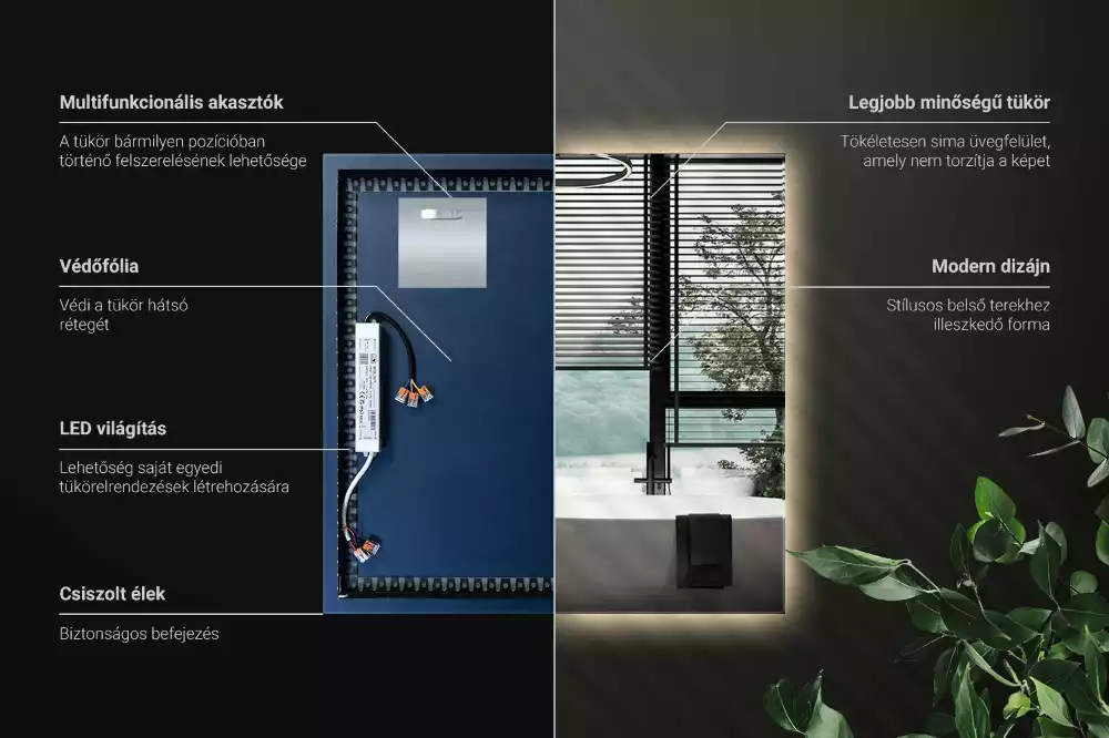 Oglindă pătrată modernistă cu iluminare LED