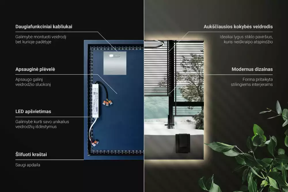 Oglindă pătrată modernistă cu iluminare LED