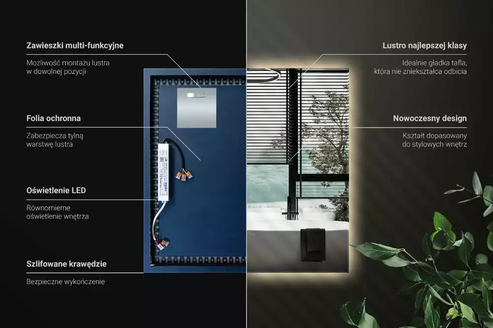 Oglindă pătrată modernistă cu iluminare LED