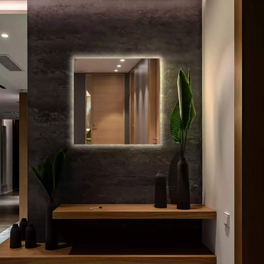 Oglindă pătrată modernistă cu iluminare LED