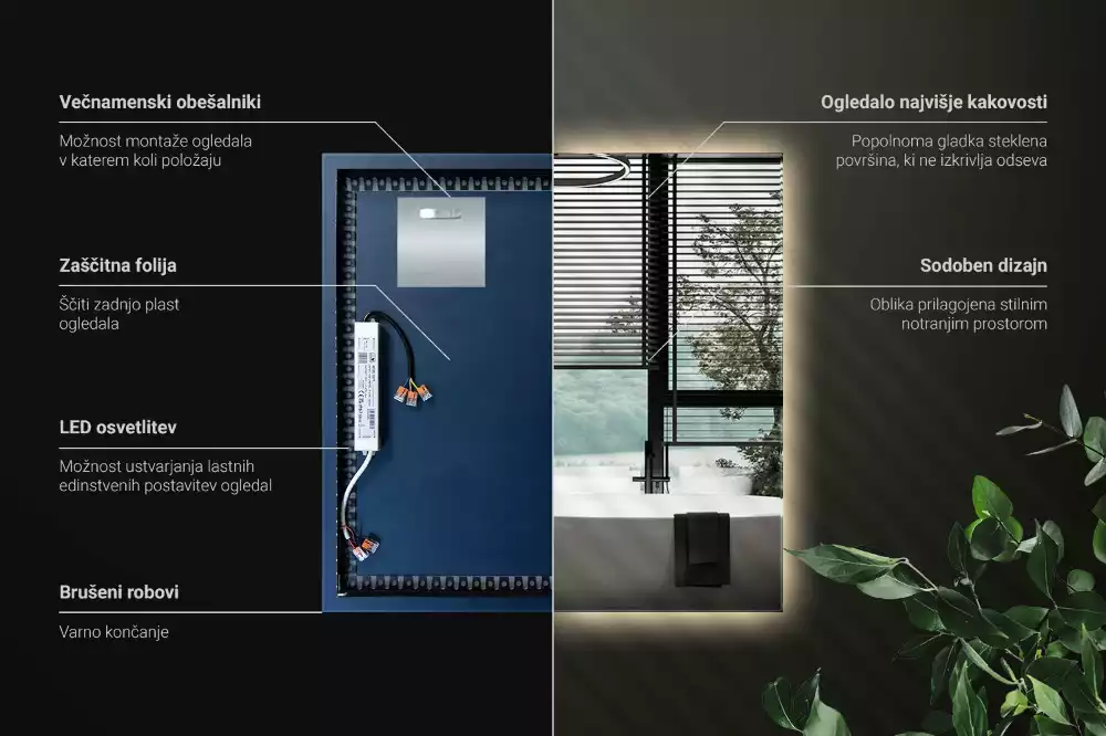 Oglindă pătrată modernistă cu iluminare LED