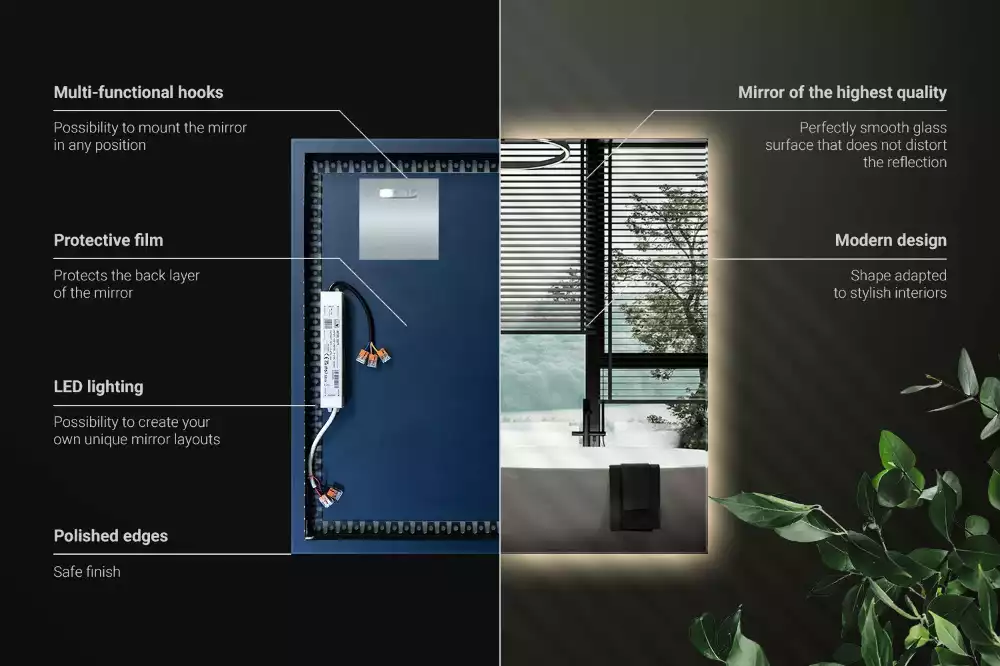 Oglindă pătrată modernistă cu iluminare LED