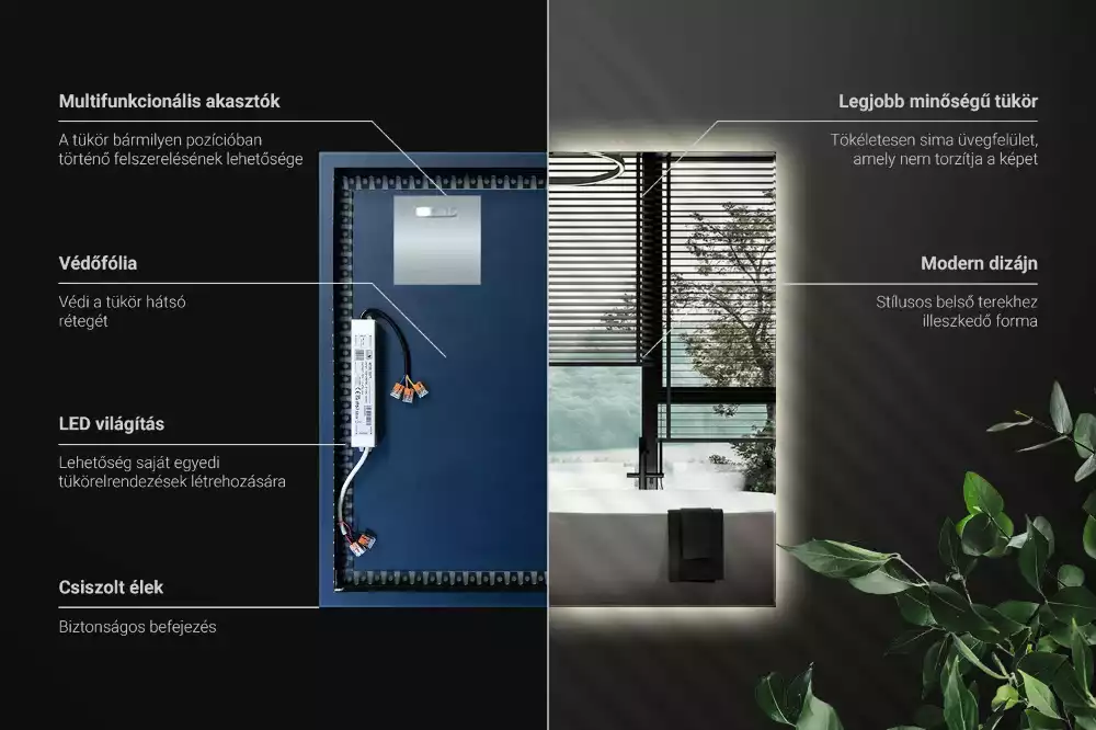 Oglindă pătrată modernistă cu iluminare LED