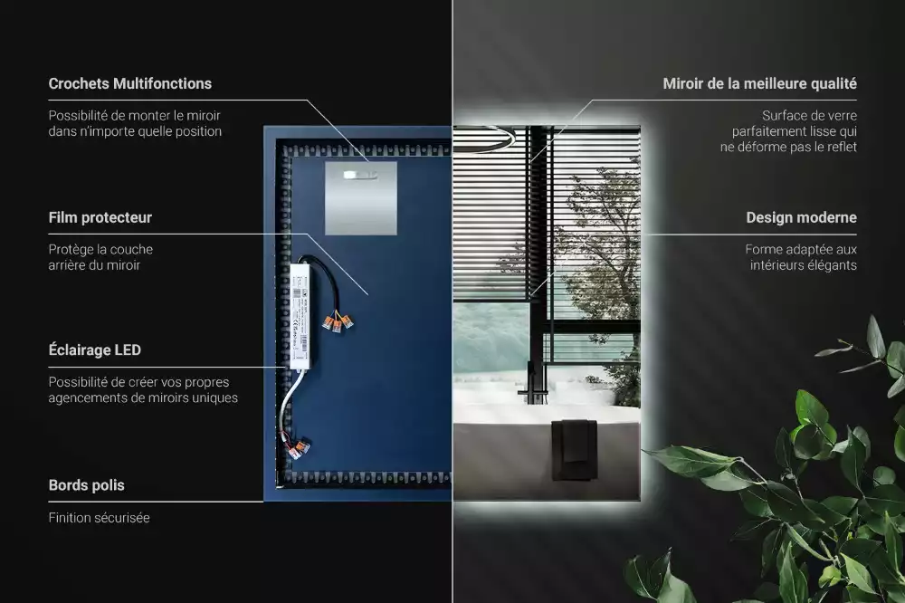 Oglindă pătrată modernistă cu iluminare LED