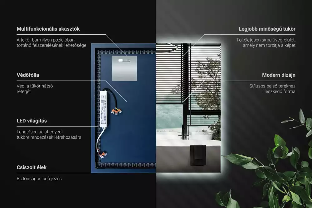 Oglindă pătrată modernistă cu iluminare LED
