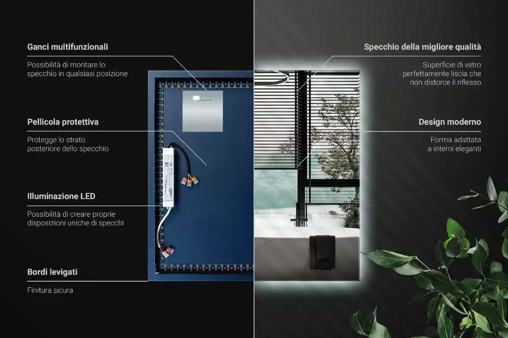 Oglindă pătrată modernistă cu iluminare LED
