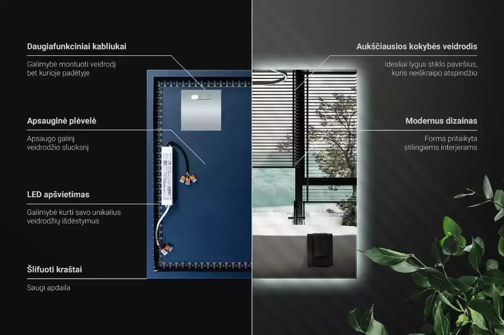 Oglindă pătrată modernistă cu iluminare LED
