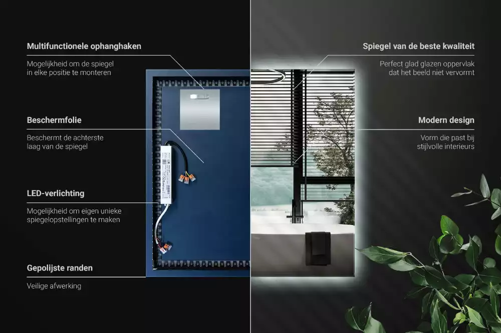 Oglindă pătrată modernistă cu iluminare LED