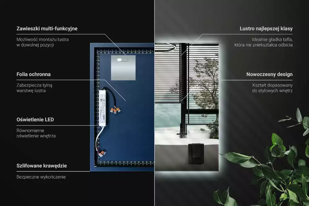 Oglindă pătrată modernistă cu iluminare LED